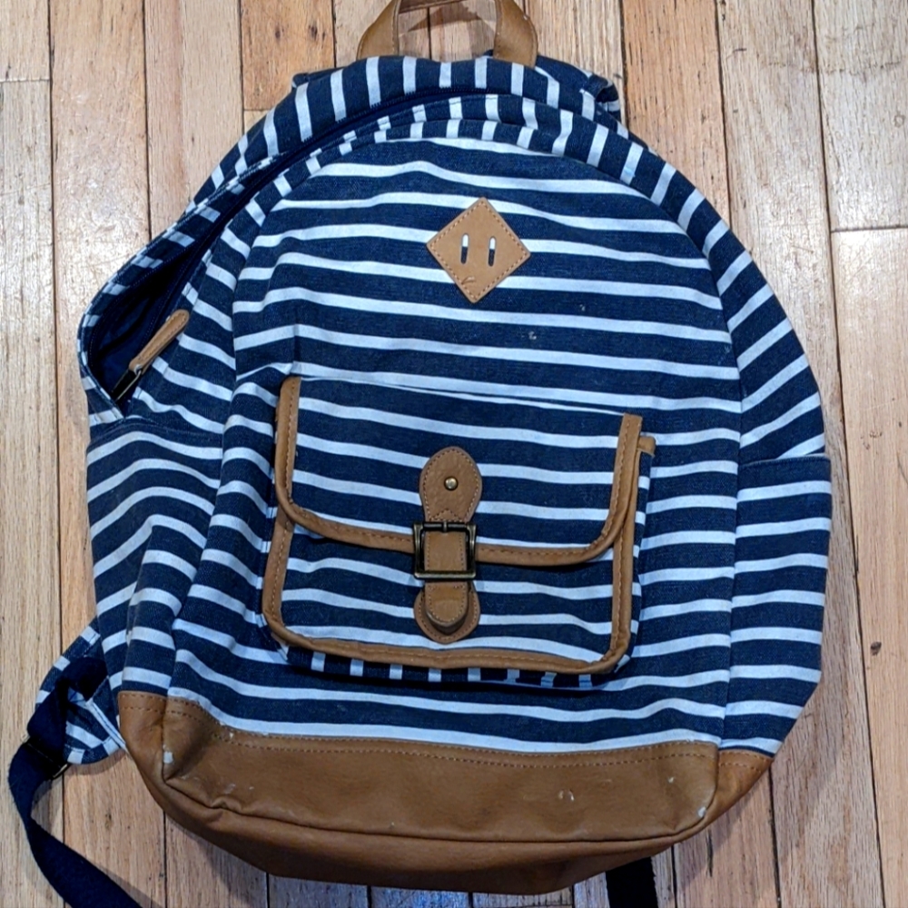 Navy Stripe Recycled Backpacks